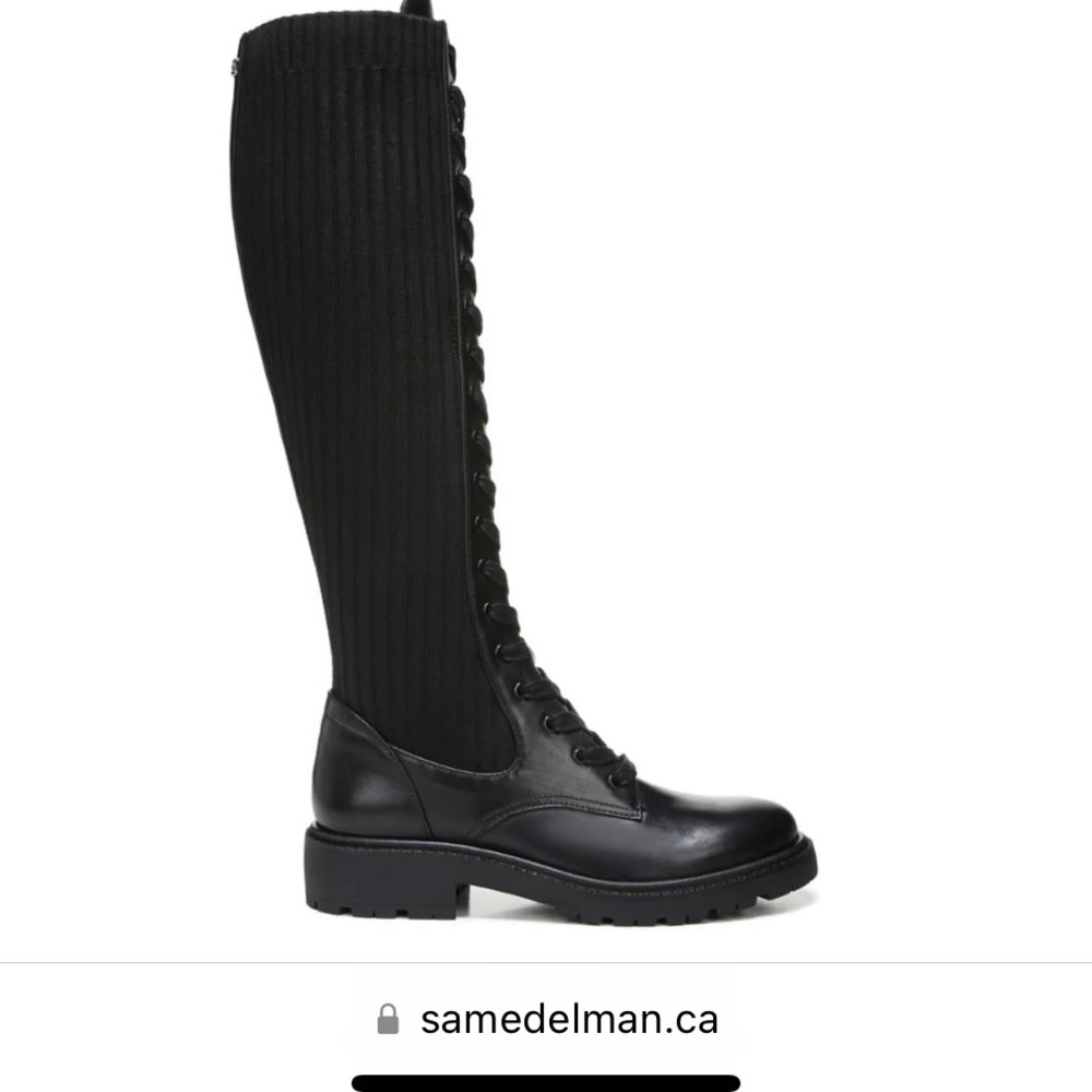 Lila knee length combat boots are a chic twist on the utilitarian classic.